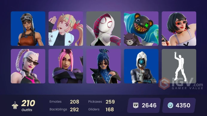 [ALL PLATFORMS]-209 Skin-258 Pickaxes-208 Emotes-167 gliders-Scout OG-Renegade Raider-Darth Vader Samurai-Snoop Dogg-Ninja-Iron Man Mk 45-