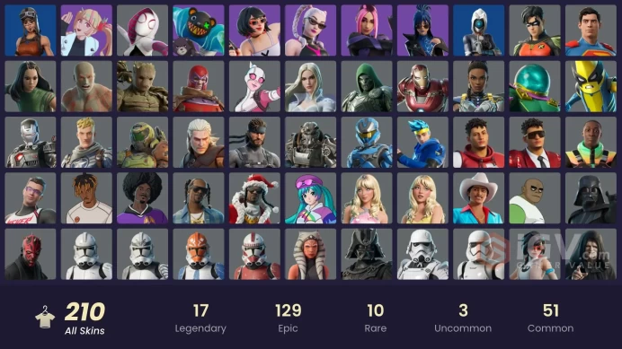 [ALL PLATFORMS]-209 Skin-258 Pickaxes-208 Emotes-167 gliders-Scout OG-Renegade Raider-Darth Vader Samurai-Snoop Dogg-Ninja-Iron Man Mk 45-