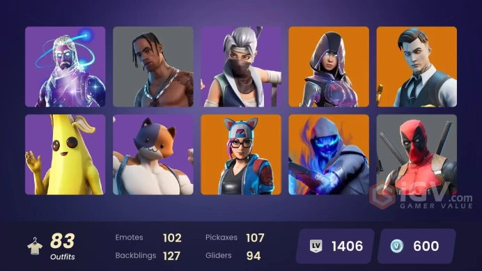 PC/PSN/Xbox/Nintendo 83 skins | Travis Scott | Galaxy | Glow | Gold Midas | Gold Brutus | Carbon Commando | Point Patroller | Prodigy | Trilogy