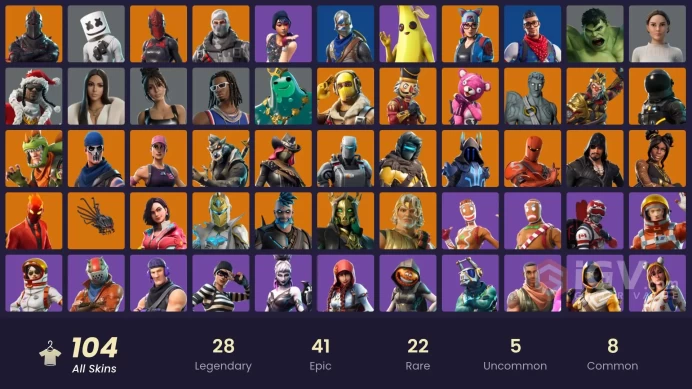 104 SKINS + BLACK KNIGHT + AC/DC + TAKE THE L + STW OLD + HAVOC + PRODIGY + MAKO + SPARKLE SPECIALIST + BUS BANNER + MARSHMELLO + KIM KARDASHIAN