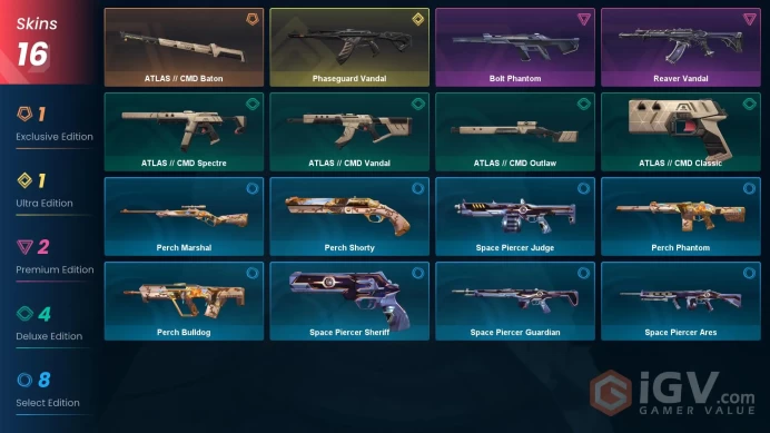 EU Full Access | 16 Skins ATLAS // CMD Baton + Phaseguard Vandal + Bolt Phantom + Reaver Vandal + Perch Phantom + more