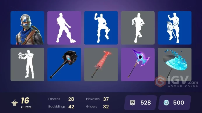 16 SKINS + ROYALE KNIGHT + BLUE SQUIRE + SLAYER JUICE WRLD + THE AGELESS + DOOM SLAYER + HELSIE + DUSTY + RECON RANGER + FELINA + NEZUMI