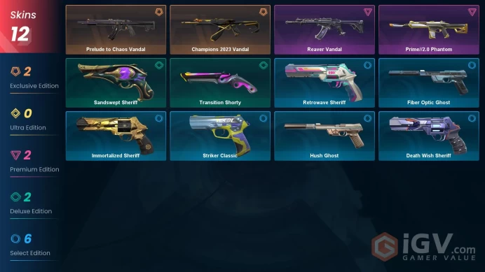 EU | 12 Skins | Ascendant | Level 176 | VP Value 8400 | Champions 2023 Vandal | Prelude to Chaos Vandal | Prime//2.0 Phantom | Full Access 