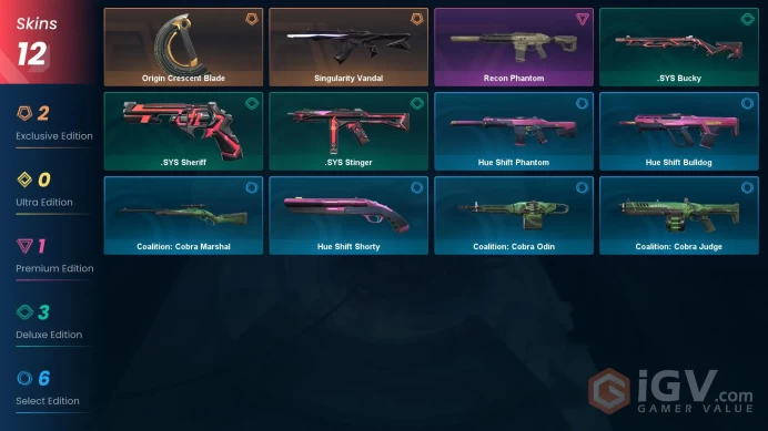 EU | 12 Skins | Platinum | Level 37 | VP Value 8500 | Origin Crescent Blade | Singularity Vandal | Recon Phantom | Full Access | Full Details Be