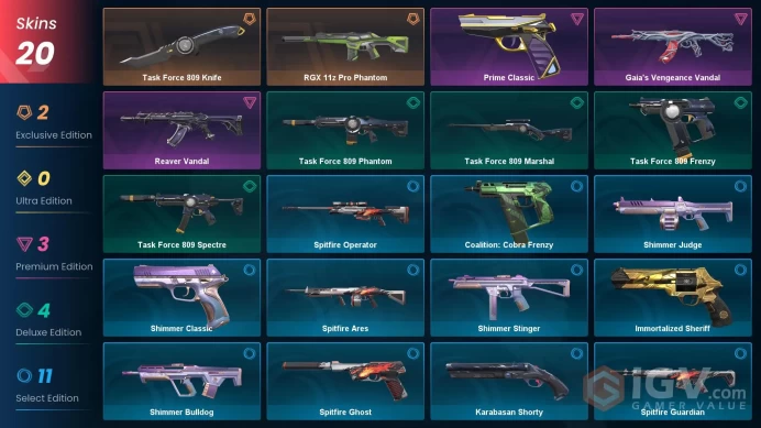 EU | 20 Skins | Platinum | Level 69 | VP Value 8500 | RGX 11z Pro Phantom | Task Force 809 Knife | Reaver Vandal | Full Access | Full Details