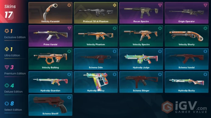 EU | 17 Skins | Platinum | Level 71 | VP Value 8800 | Velocity Karambit | Protocol 781-A Phantom | Origin Operator | Full Access | Full Details 
