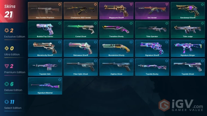 EU | 21 Skins | Diamond | Level 235 | VP Value 9400 | Champions 2023 Vandal | Neo Frontier Phantom | Magepunk Sheriff | Full Access 
