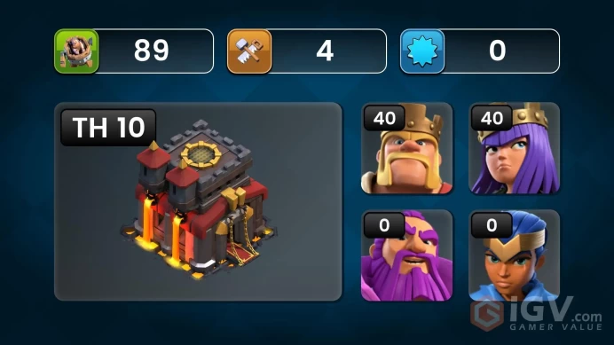 TH 10 FULL MAX (ONLY NEW HERO LEFT) XP 89 | WAR STAR 455 | NAME CHANGE 500 GEM | INSTANT DELIVERY 