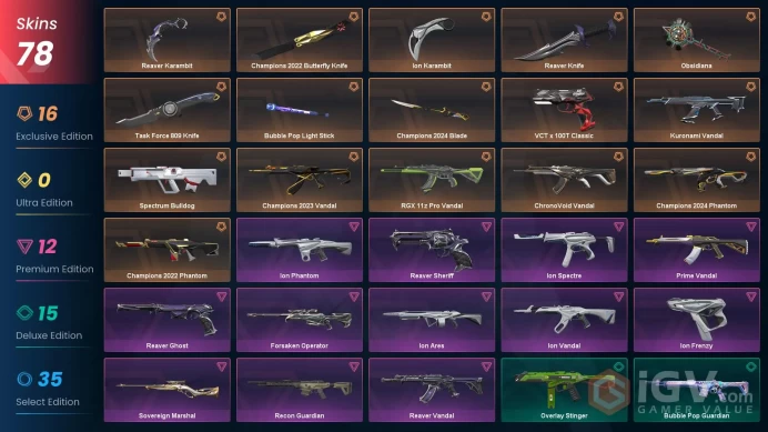 EU | 78 Skins | knife 8 | Diamond 1 | Level 92 | Champions 2024 Bundle | Champions 2022 Bundle | Ion Bundle | VCT x 100T Classic |