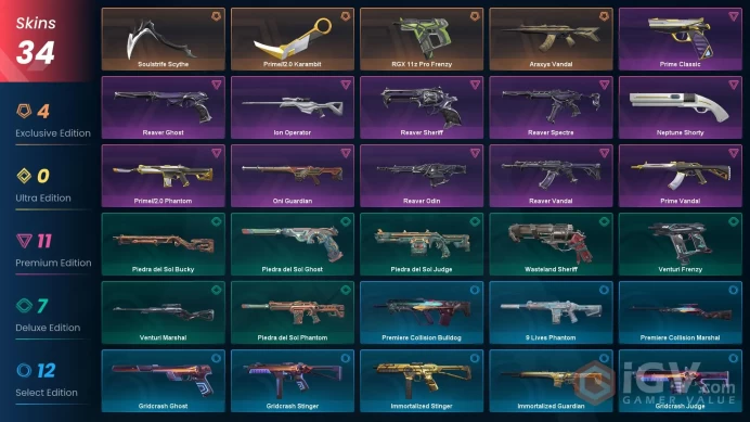 EU | 34 Skins | Platinum 1 | Level 42 | Soulstrife Scythe| Prime//2.0 Karambit | Araxys Vandal| 2 Battlepasses |Full Access | Full Details Below