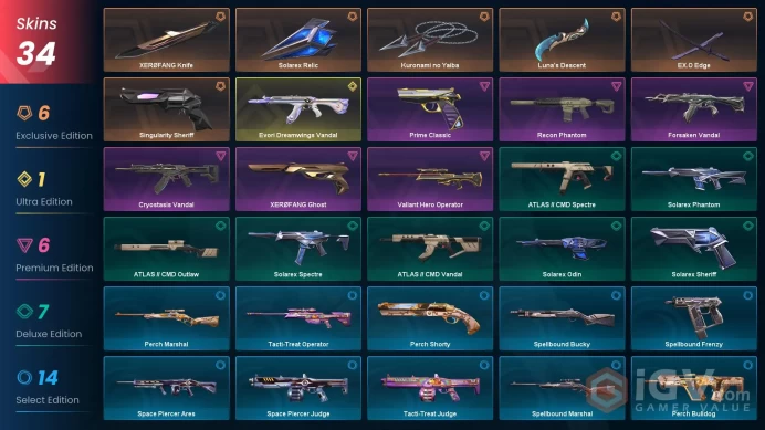 EU | 34 Skins | 5 Knifes | Gold | Level 42 | VP Value 35900 | Kuronami no Yaiba | EX.O Edge | Evori Dreamwings Vandal | 1 Battlepass Cmpl | Full