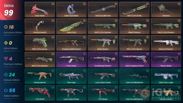 EU | 99 Skins | Level 121 | Spectrum Phantom | RGX 11z Pro Bundle | Champions 2022 Phantom | Full Access | 7 Battlepasses Purchase | Full Detail