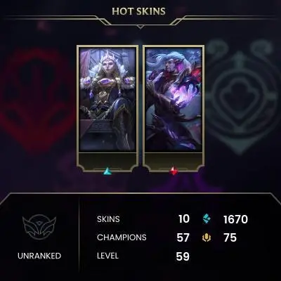 【NA】⸱  10 Skin⸱  57 Champ⸱  Unranked⸱  Honor 3⸱  2025 Ready⸱  Level 59⸱ ⚡
