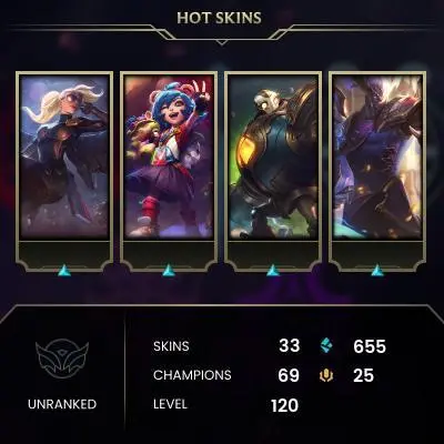 【LAS】⸱  33 Skin⸱  69 Champ⸱  Unranked⸱  Email Access⸱  Honor 3⸱ ⚡ Level 12