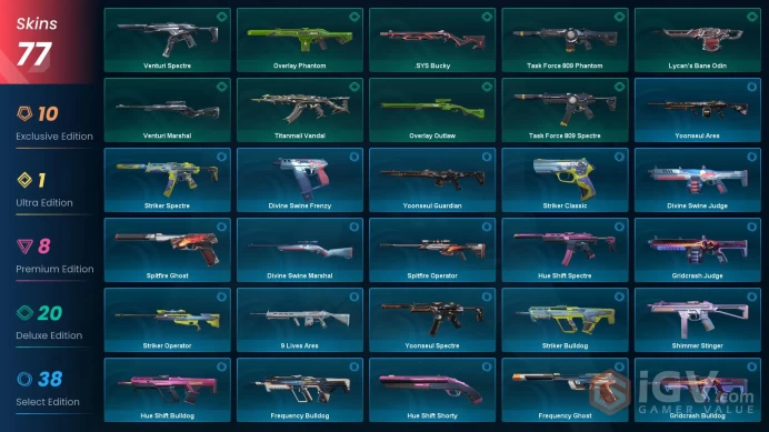 EU | 77 Skins | Level 110 | knife 8 | Elderflame Vandal | RGX 11z Pro Blade | Yoru's Stylish Butterfly Comb | 5 Battlepasses |