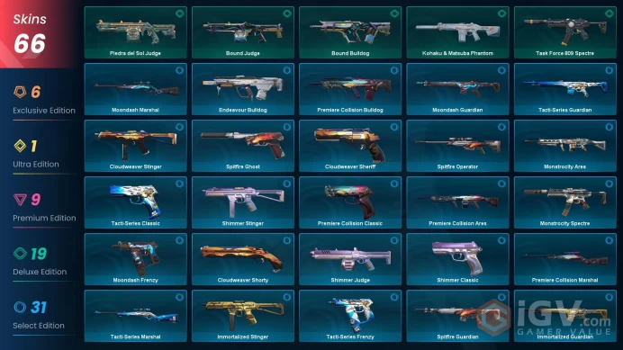 EU | 66 Skins | knife 4 | Platinum 3 | Level 89 | Reaver Karambit | Champions 2022 Bundle | Spectrum Phantom | Elderflame Vandal | Full Details 
