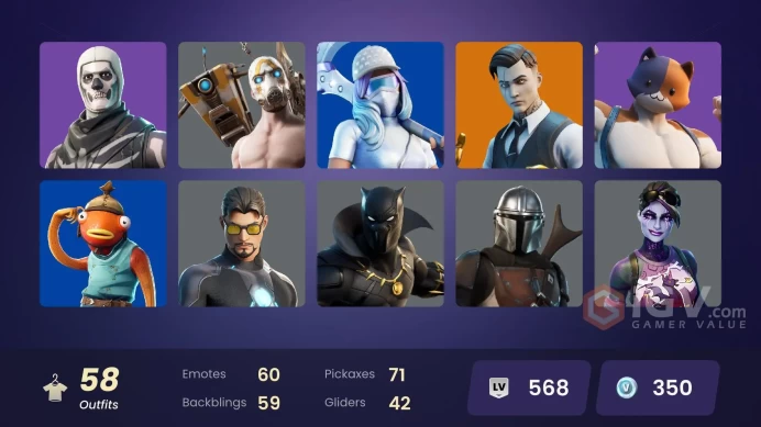 PC/PSN/Xbox/Nintendo 58 skins Leviathan Axe | Psycho Bandit | Tart Tycoon | Specter Inspector | Gear Specialist Maya | Midas | Menace | Predator