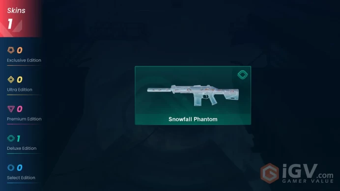 NA | 1 Skin | Silver 3 | Level 24 | Value VP 1275 | Snowfall Phantom | Buddies 12 | Agent 2 |