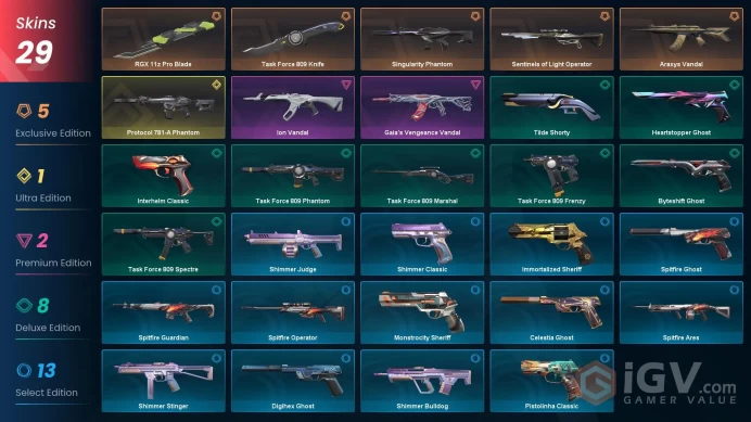 EU 29 skins 2 knifes | Protocol 781-A Phantom | Task Force 809 Knife | Sentinels of Light Operator | Araxys Vandal | RGX 11z Pro Blade | V0129