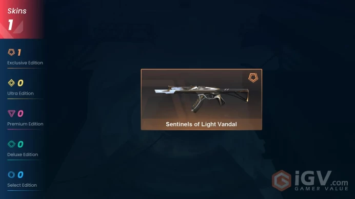 NA | 1 Skin | Diamond | Level 27 | RP 55 | Sentinels of Light Vandal | 16 Buddies |