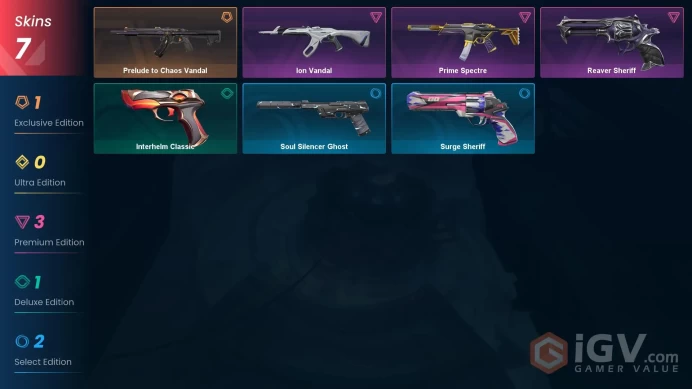 7 Skin // EU-TR // Prelude To Chaos Vandal + Ion Vandal + Prime Spectre + Reaver Sheriff // FULL Access // Valorant Best Skins // Silver 2