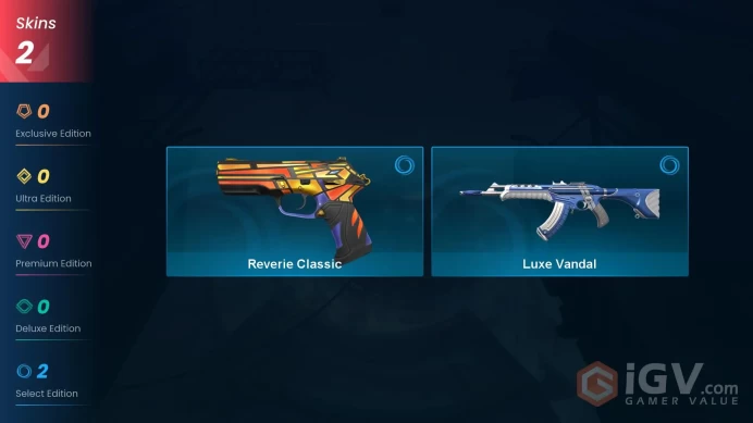 NA | 2 skins | Gold 2 | Level 39 | VP Value: 1750 | Luxe Vandal | Reverie Classic | Agent 7 | Buddies 24 | Full Access Instant Delivery | Full D