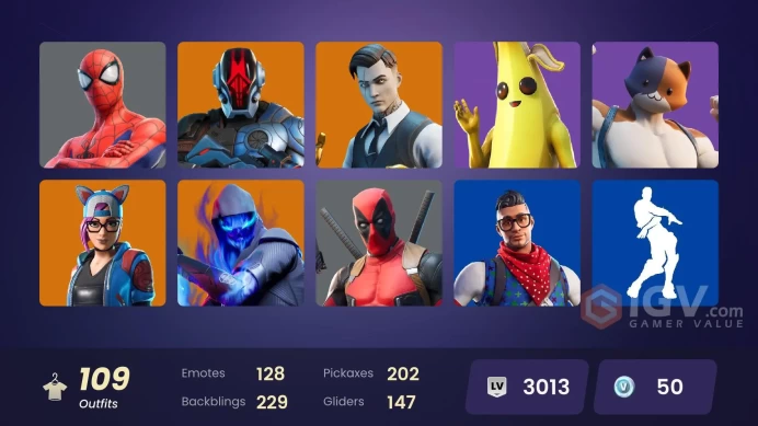 [FULL ACCESS / ALL PLATFORMS] 109 SKINS | ORANGE JUSTICE | CATALYST | DEADPOOL | LYNX | MIDAS | SPIDER-MAN | 201 PICKAXES | 127 DANCES | INSTANT