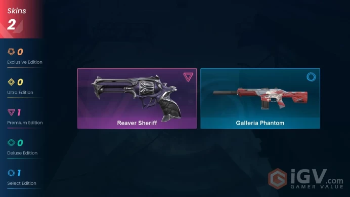 NA | 2 Skins | Silver 2 | Level 25 | Value VP 2650 | Reaver Sheriff | Galleria Phantom | Buddies 16 | Agent 6 | Card 16 | Full Details Below!