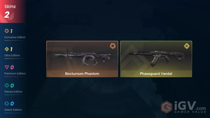 NA | 2 Skins | Silver 2 | Level 31 | Value VP 4650 | Phaseguard Vandal | Nocturnum Phantom | Buddies 19 | Full Details Below!  