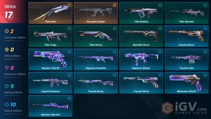 EU | Valorant Account | 17 Skins | KURONAMI VANDAL | TILDE KNIFE | CELESTIA GHOST