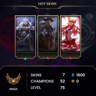 EUW-GOLD II-7 SKINS-52 CHAMPS-CHANGEABLE MAIL-FAST DELIVERY