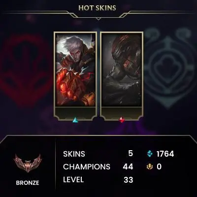 EUW -(S16) BRONZE 2(60LP) %100WR - HIGH LP GAIN - 44 Champ - 5 Good Skins - HONOR 4 -S14 ACC - HANDMADE - UNVERIFIED - LIFETIME WARRANTY - CHEAP