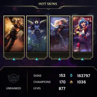【EUW】Level 877 150 Champ/ 153 Skins Full Access High Quality Account Instant Delivery️
