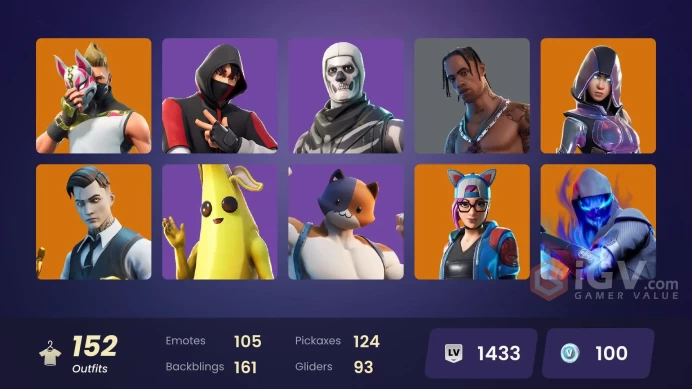 [PC/XBOX] 152 skins | DELUXE STW | Eon | IKONIK | Glow | Travis Scott | Astro Jack | Gold Brutus | Scenario | Hot Marat  | 100 VB