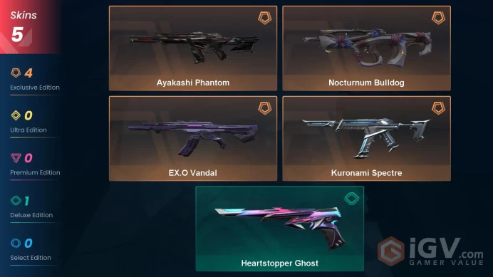 NA | 510 VP | 4 skins | EX.O Vandal | Kuronami Spectre | Nocturnum Bulldog | Heartstopper Ghost |	V0124