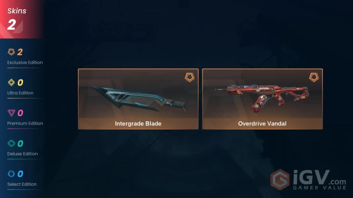 NA | 2 Skins | Gold | Overdrive Vandal | Intergrade Blade | VP Value 3925 | Buddies 20 | Level 34 | Full Access | Instant Delivery | Full Detail