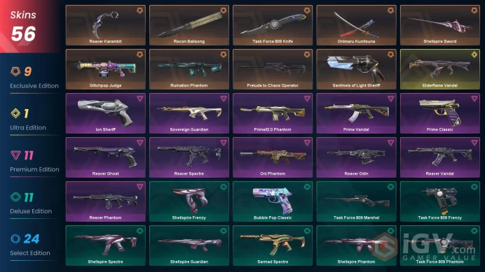 [KOREA] 56 Skins | 5 Knife | Full Acces | Reaver Karambit / Recon Balisong / Onimaru Kunitsuna / Elderflame Vandal / Ruination Phantom |