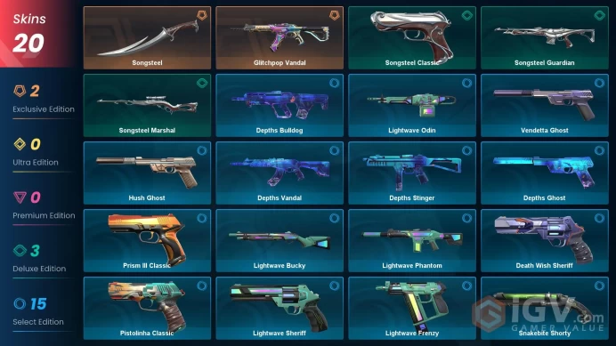 EU | Valorant Account | 20 Skins | GLITCHPOP VANDAL | SONGSTEEL KNIFE | DEATH WISH SHERIFF | DEPTHS VANDAL 