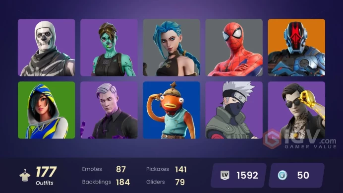 (PC PSN XBOX) 176 skins | Arcane Jinx | Naruto Uzumaki | FNCS 3:1 Champion | Arcane Vi | Snake Eyes | Joey | The Origin | The Cube Queen | Raz |