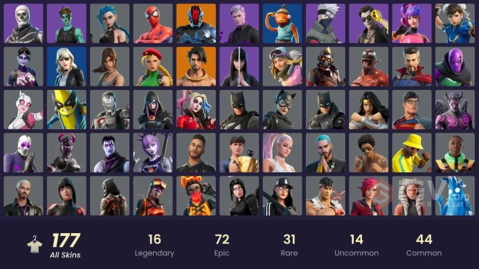 (PC PSN XBOX) 176 skins | Arcane Jinx | Naruto Uzumaki | FNCS 3:1 Champion | Arcane Vi | Snake Eyes | Joey | The Origin | The Cube Queen | Raz |