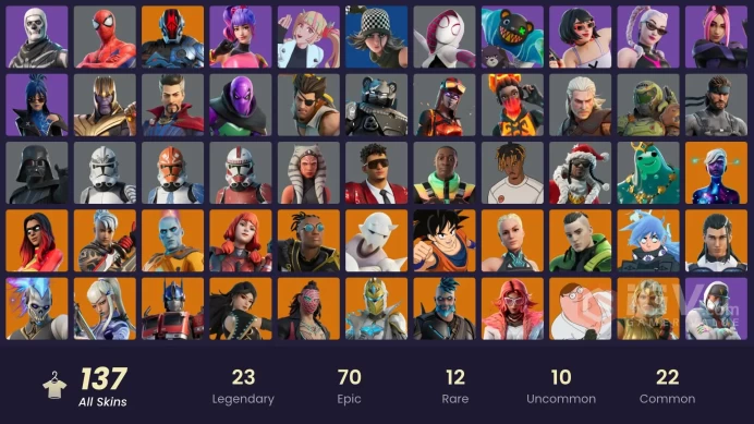(PC PSN XBOX) 137 skins | Mizuki | Son Goku | Nezumi | Malik | Ronin | The Origin | The Imagined | Spectra Knight | Optimus Prime | Zeus / JOLTA
