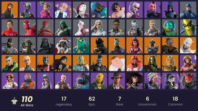 (PC PSN XBOX) 105 skins | The Reaper | Elite Agent | Lina Scorch | Vivi Chroma | Subzero Cryptic | The Visitor | Hades | Optimus Prime | Dark Vo