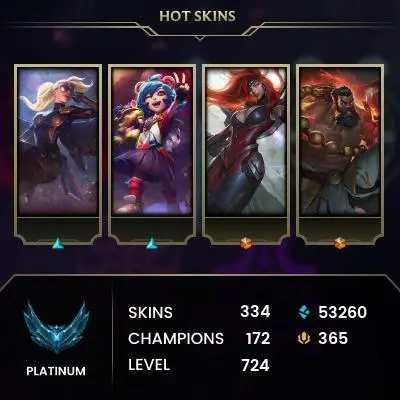 EUW -(S16) PLATIN 4  - 172 Champ - 334 Good Skins(3 Ultimate, 4 Mythic, 33 Legendary, 130 Epic) - 267 CHROMAS - 48K BE - FULL ACCES -  CHEAP