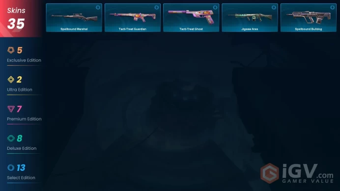 NA - LVL 59 - Unranked - 3 Knifes - 35 Skins(~ 28,825 VP) - Evori Dreamwings Vandal, Prelude to Chaos Vandal, Solarex Relic, Reaver Knife, Blas