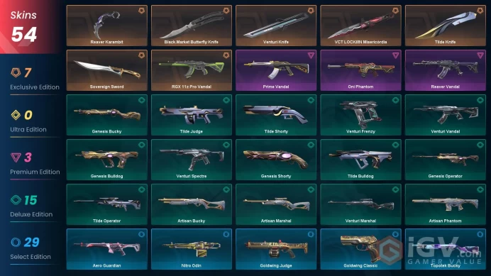 EU - LVL 96 - Unranked - 6 KNIVES - 54 SKINS(~24,390 VP) Sovereign Sword, Black.Market Butterfly Knife, RGX 11z Pro Vandal, Reaver Karambit, VC