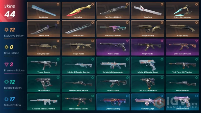 EU - LVL 78 - Unranked - 7 Knives - 44 Skins(~ 37,975 VP) Ignite Fan, Araxys Bio Harvester, Waveform, Equilibrium, Araxys Vandal, Reaver Knife,