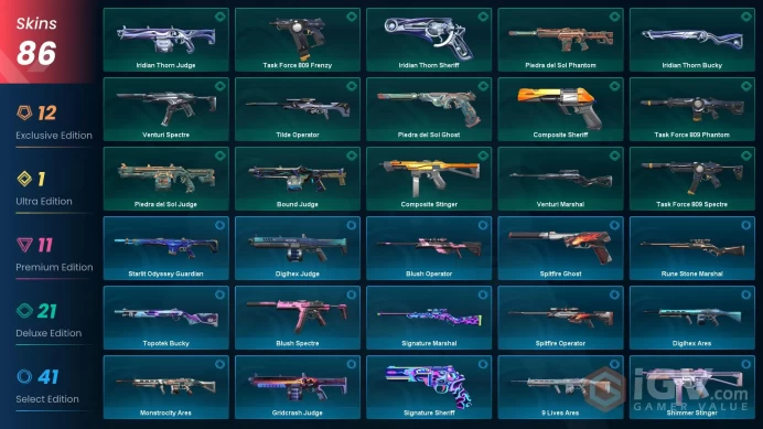 EU - LVL 89 - Unranked - 5 Knives - 86 Skins(~ 60,165 VP) - Champions 2023 Kunai, VCT LOCKIN Miseric¢rdia, Celestial Fan, Onimaru Kunitsuna, Pr