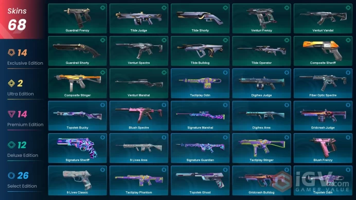 EU - LVL 86 - unranked - 7 Knives - 68 Skins(~ 66,175 VP) - Reaver Karambit, Singularity Phantom, Xenohunter Knife, VALORANT GO Knife, RGX 11z 