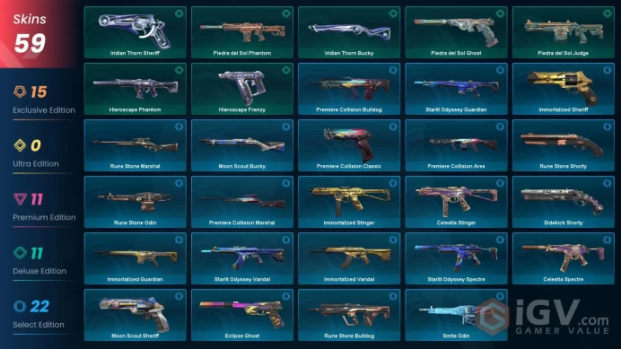EU - LVL 98 - unranked - 6 Knives - 59 Skins(~ 62,525 VP) - Champions 2022 Butterfly Knife, Xenohunter Knife, Sentinels of Light Vandal, RGX 11