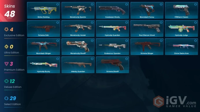 EU - LVL 123 - Unranked - 4 Knifes - 6 Skins (~ 10,625 VP) - Striker Knife, Velocity Karambit, Gravitational Uranium Neuroblaster Baton, Bound,